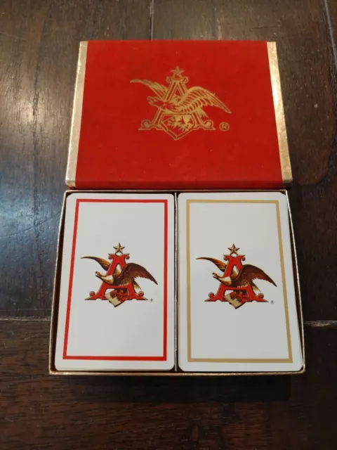 Anheuser Busch Playing Cards In Velvet Like Slid Case W/Anheuser Emblem C-8