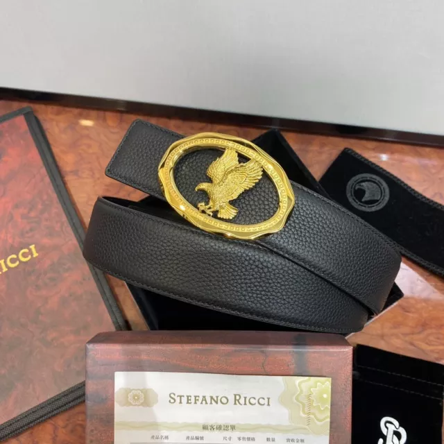 New Men's STEFANO RICCI Eagle Head Contour Buckle Black leather Belt