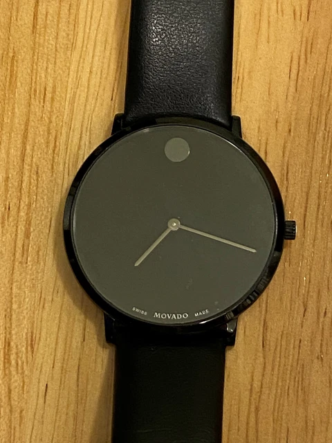Movado Modern 47 Watch - Museum Dial; Men's, black, leather band, used