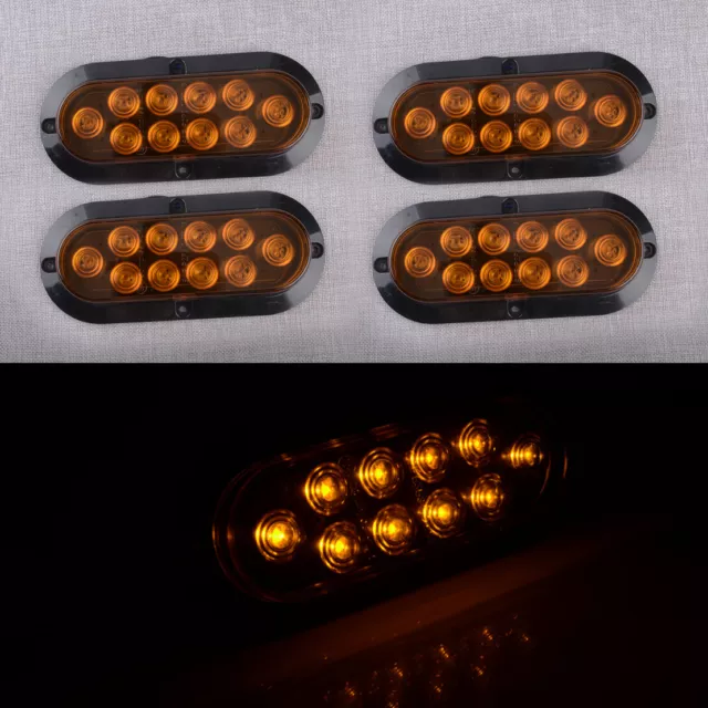 4Pcs Amber Oval Trailer Lights 10-LED Turn Signal Tail Reverse Brake Light new