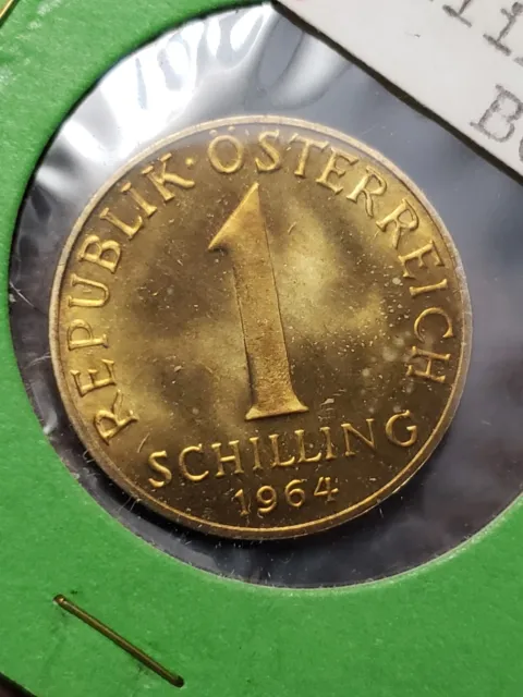 Unc Proof Toned 1964 Austria 1 Schilling Inside Vintage 2X2 World Foreign Coins