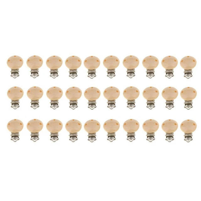30 Pieces Wooden   Clip Clasps Holder Pacifier Solid Dummy Clips