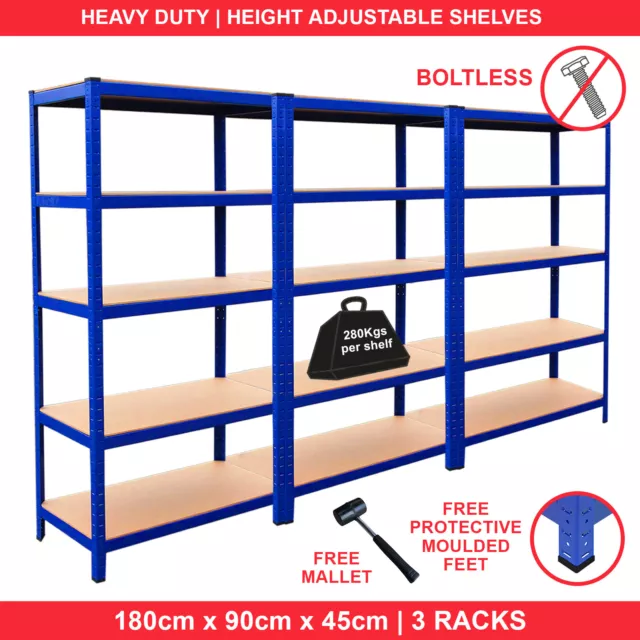 3 Racking Shelving Bays 5Tier Garage Unit Storage Racks Heavy Duty Steel Shelves