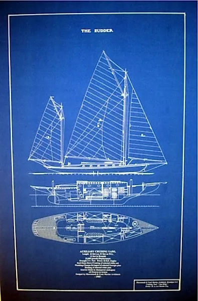 Vintage 1905 Sailboat Yawl Blueprint Plan Great decor !  16" x 25" (144)