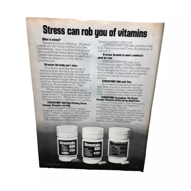 1981 Stresstabs Stress Original Ad Vintage