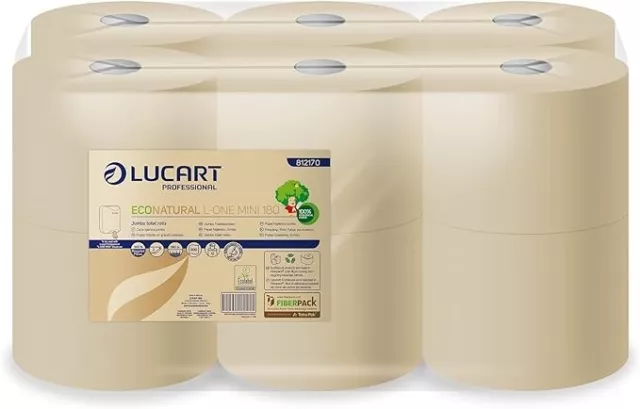 Papier toilette ecologique Lucart natural L One mini 180 + 1 distributeur offert