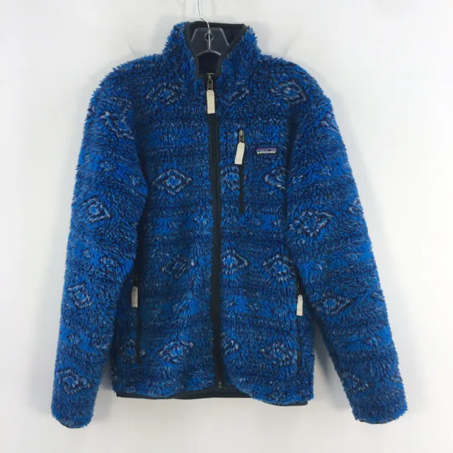 Patagonia Blue Shaggy Sherpa Fleece Full Zip Aztec Print Jacket Mens Size S