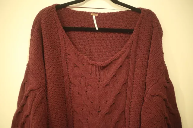 Free People Women's Size Large Sticks And Stones Sweater Wine Purple Chenille 2