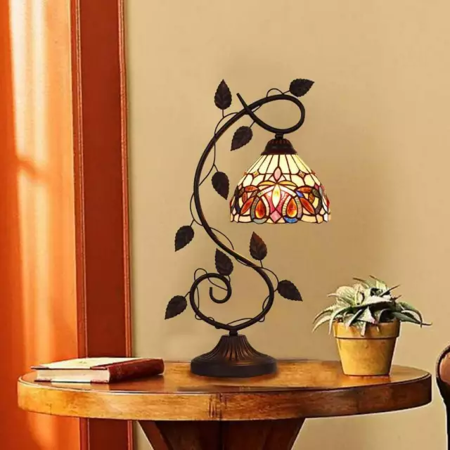 Victorian Dark Bronze Tiffany Style Accent Table Lamp Hand Cut Stained Glass