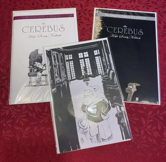 Cerebus High Society Notebook + Regency Edition Supplement + Dave Sim print