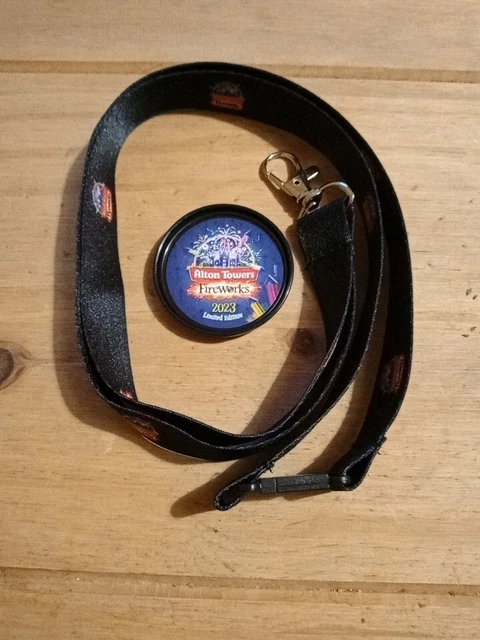 Alton Towers Fireworks Genuine Official 2023 Pop Badge & Lanyard