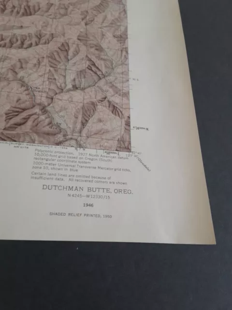 Dutchman Butte Oregon Original 1950 Usgs Map 17X21 Excellent Condition 2