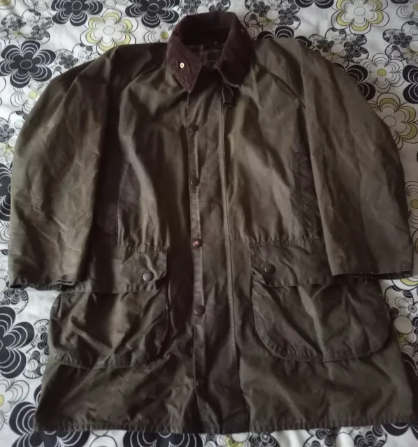 Mens Size M BARBOUR Gamefair WAX Jacket C40/102cm OLIVE Waxed Coat RARE 1980s