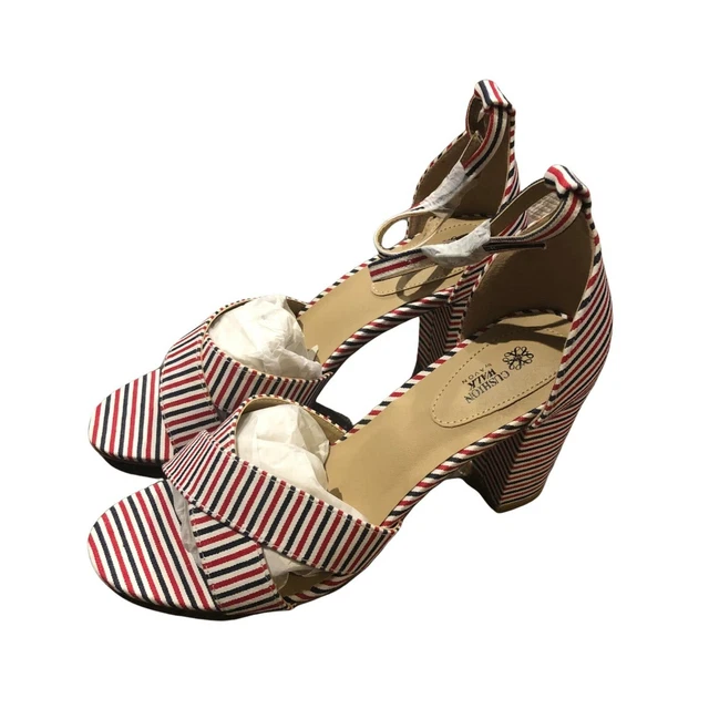 NEW Avon Cushion Walk  red/white/blue block heels stripes size 9