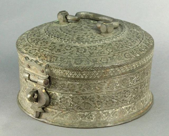 ^ Antique India Hammered Copper Betel Nut Box Set of 12 PANDAN Food Container