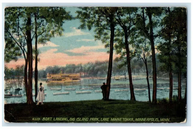 1914 Boat Landing Big Island Park Lake Minnetonka Minneapolis MN Postcard