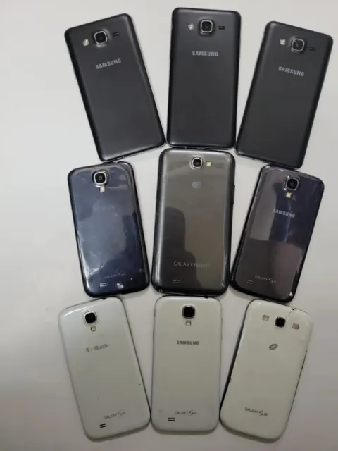 Lot of 9 galaxy phones, 1 sg 111, 4 sg 4, sg note 11, 2 sg 550t1, 1 sg 550t2