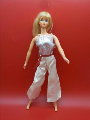 Vintage Barbie Tammy Doll Clone Silver Metallic Bodice & White Satin Jumpsuit