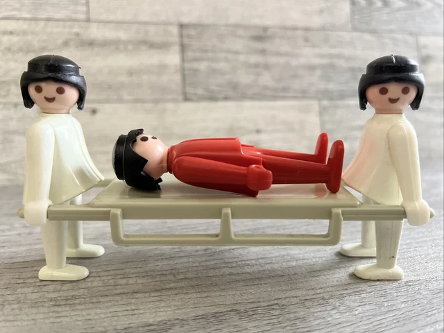 Vintage Geobra Playmobil Medical Rescue Workers with Stretcher 4 Piece Lot