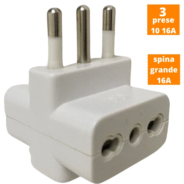 Adattatore multiplo Spina grande Tripla presa elettrica bipasso 10A 16A Da muro