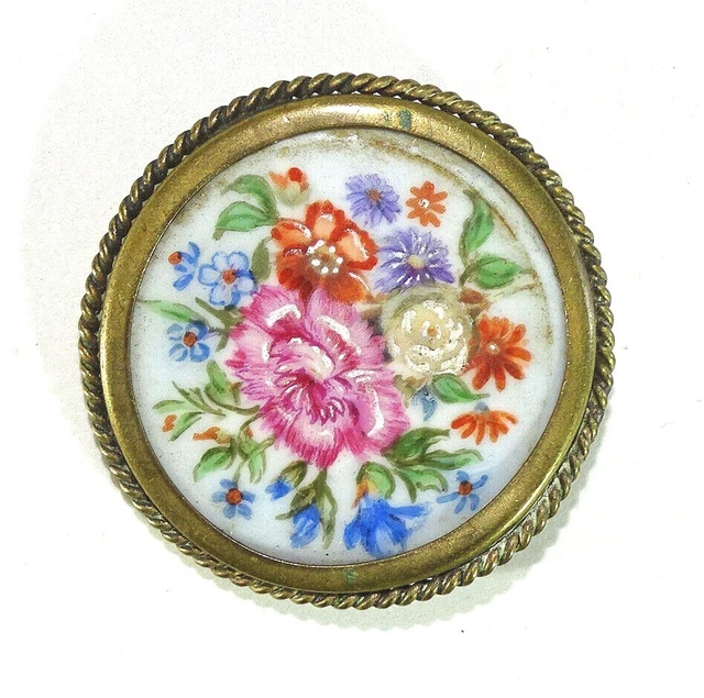 Broche Ancienne XVIIIe Siècle - Miniature Peinte Sur Nacre Avec Argent Massif, Or Et Perles