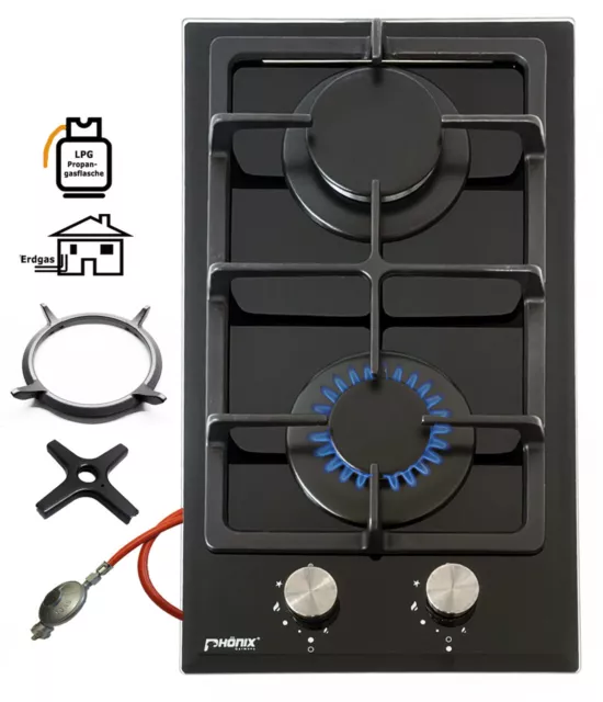 Cuisinière à Gaz Domino-DG Montage Cuisson Verre Camping 2 Flame + Accessoires