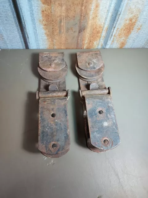Antique Old Cast Iron Barn Door Rollers Hangers Pair Set Architectural Salvage
