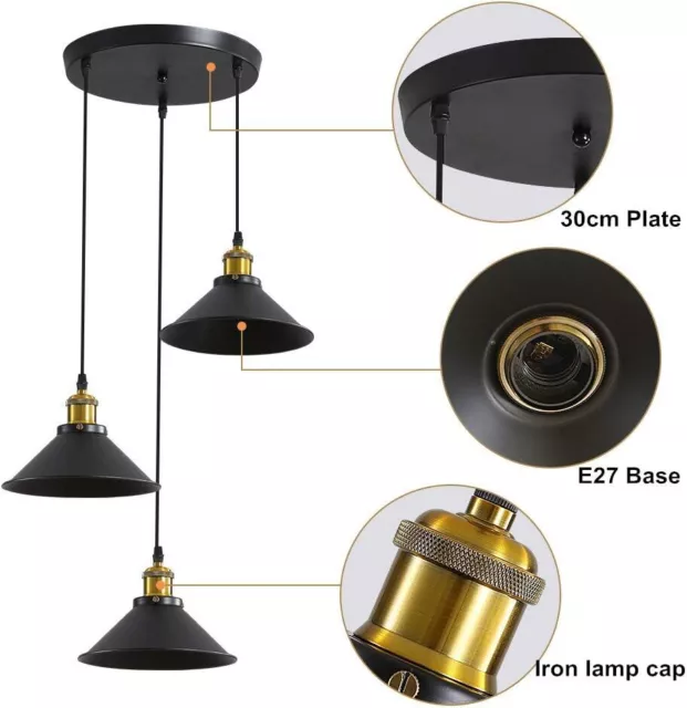 DELIPOP 3 Lights Industrial Ceiling Light, Retro Industrial Pendant Light 3