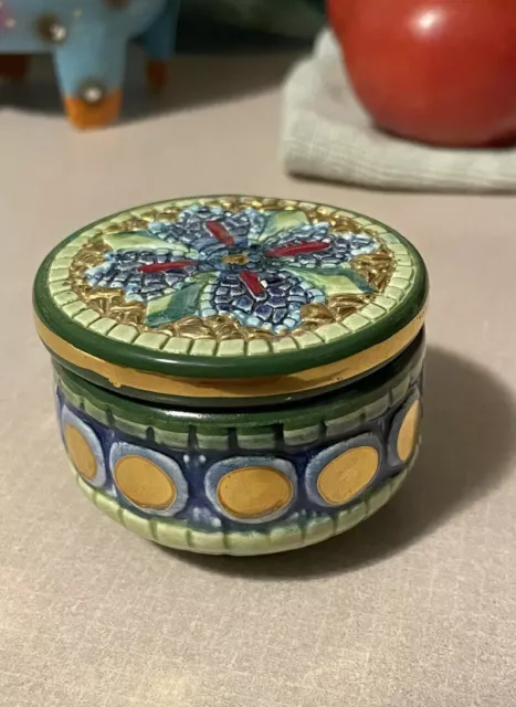Maioliche Pinturicchio Gold Mosaic Trinket Box Hand Painted Made In Italy Rare