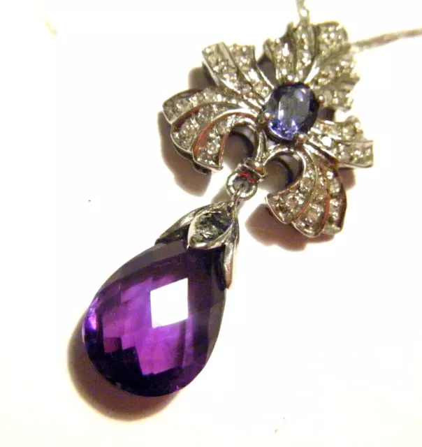 10K WHITE GOLD Purple Spinel Tourmaline and Diamonds Pendant & Chain ...