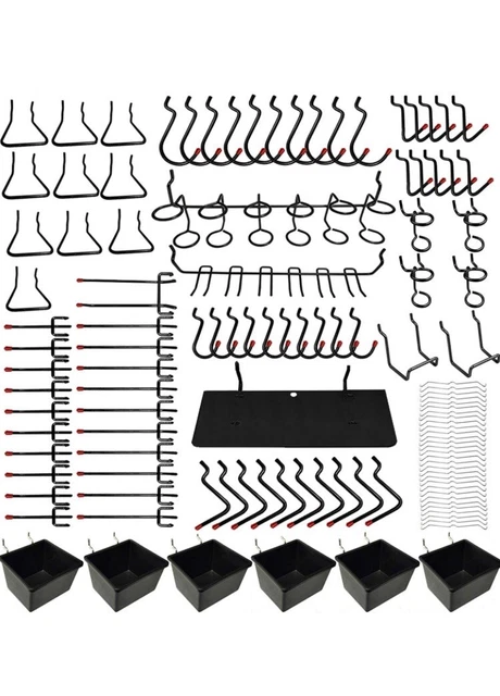 146 pcs Peg Board Hooks Accessories Pegboard Bins Organizer for Garage Kit OPEN