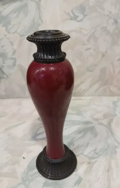 Vintage Fitz & Floyd Large Ceramic Pillar Candle Holder Burgundy Grey 15”   /28