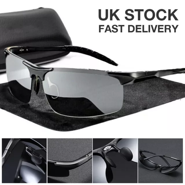 Aluminium Mens Photochromic Polarized Sunglasses UV400 Sport Driving Eyewear