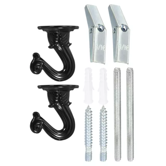 2 Set 1.5" x 1.3" Ceiling Hook, Orchid Hooks with Mounting Hardware, Black