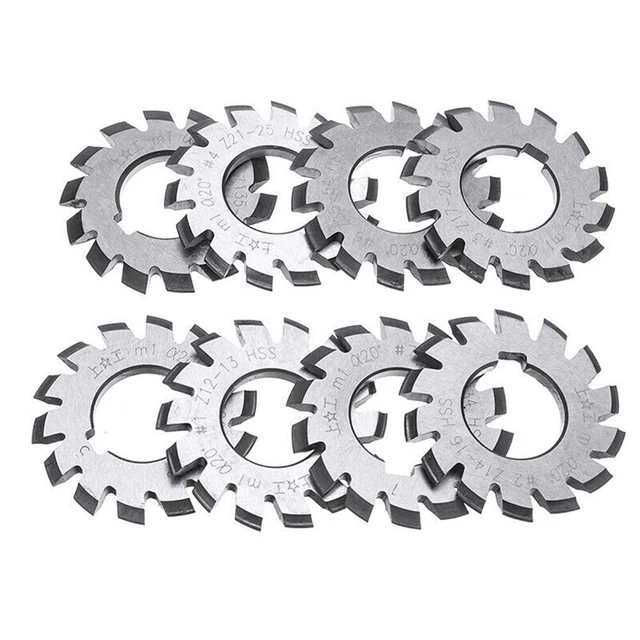 8 teiliges HSS M1 Ø 22mm PA20° 20 Grad #1 8 Involute Gear Cutters Set (Neuware)