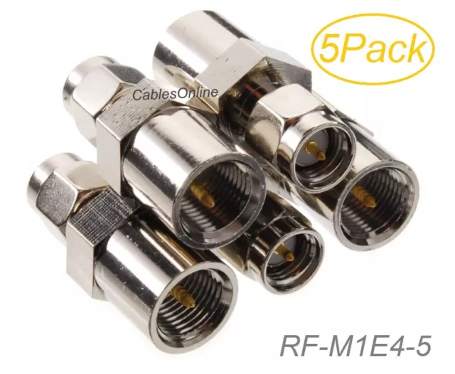 5-Pack FME Male to SMA Male 50-ohm Coax Antenna Adapters, Cablesonline RF-M1E4-5