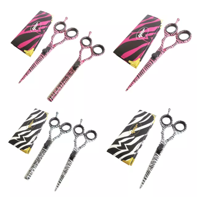 YNR Hairdressing Scissors 5.5" Hair Scissors White Pink Zebra Barber Shears Gift