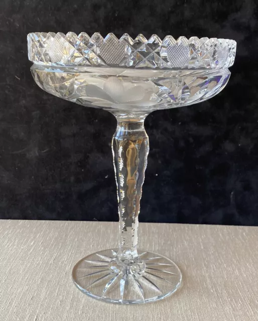 Vintage American Brilliant Cut Glass Abcg 8” Compote Pedestal Bowl Dish Stunning