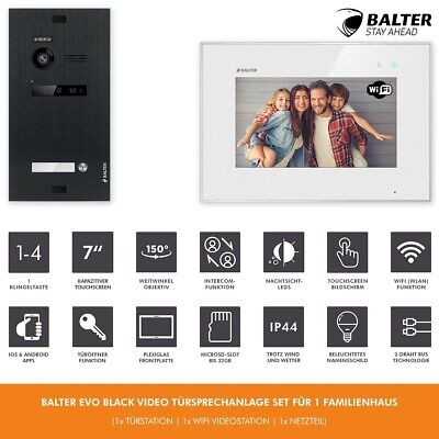 Balter Evo Noir 7 " Wifi Vidéo Interphone pour Porte Kit 1 Maison de Famille 2