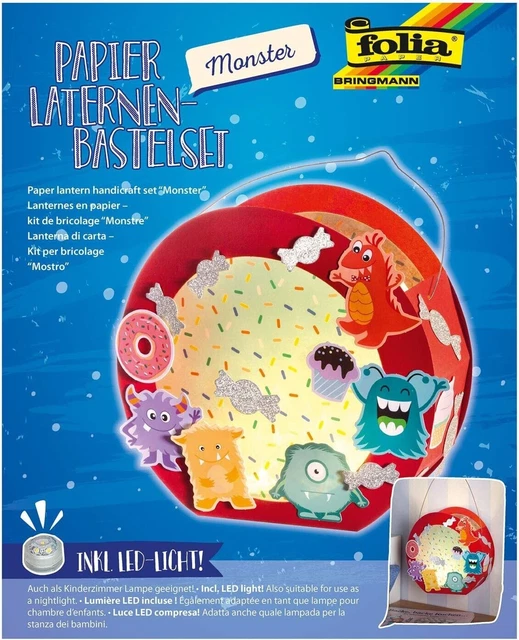 Folia Laternen-Bastelset Monster inklusive Laternenstab und LED-Licht (2023)