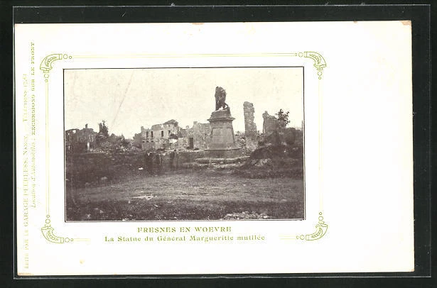 CPA Fresnes, La Statue du General Margueritte mutilee