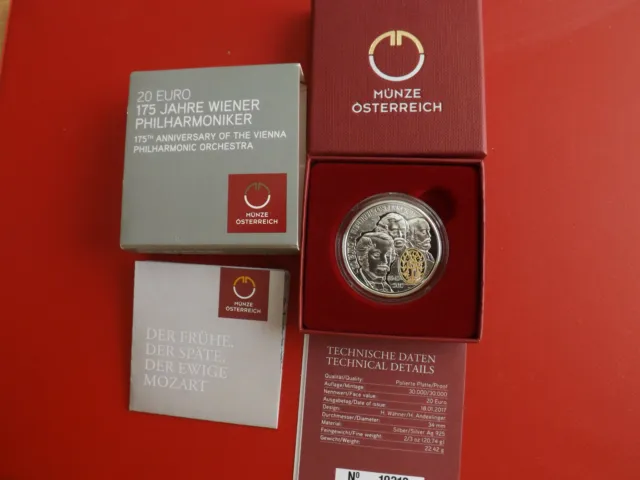 *Österreich 20 Euro 2017 Silber PP * 175. Jahre Wiener Philharmoniker (Ki.8)