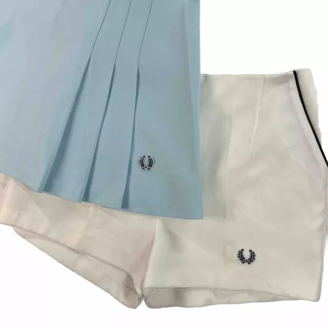 x2 Fred Perry Womens Vintage Tennis Skirt + Shorts White Blue Size 14 80s 2