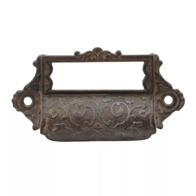 Antique Victorian Cast Iron Bin Pull with Label Slot