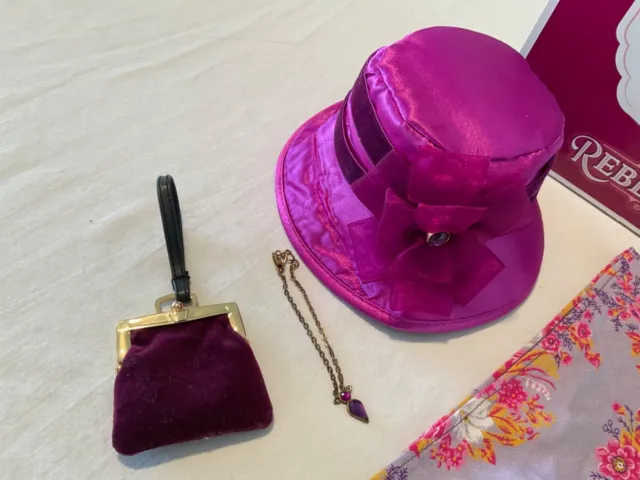 American Girl Doll Rebecca's Accessories Purple Hat ,Purse, shawl and necklace