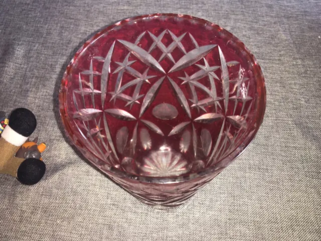 Large Cranberry Red Glass Vase 8" Tall Vintage 2