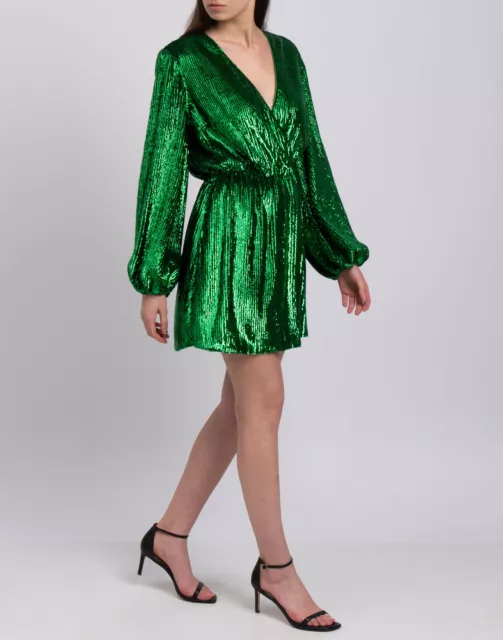 RRP €999 ELISABETTA FRANCHI Sequin Mini Dress IT46 US10 XL Green Lined ...