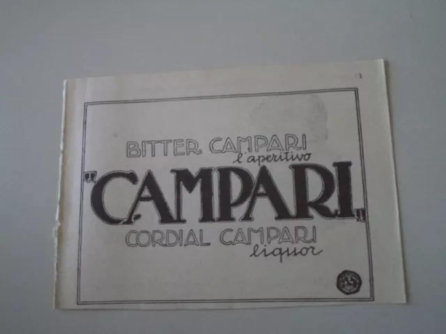 advertising Pubblicità 1927 CAMPARI BITTER - CORDIAL