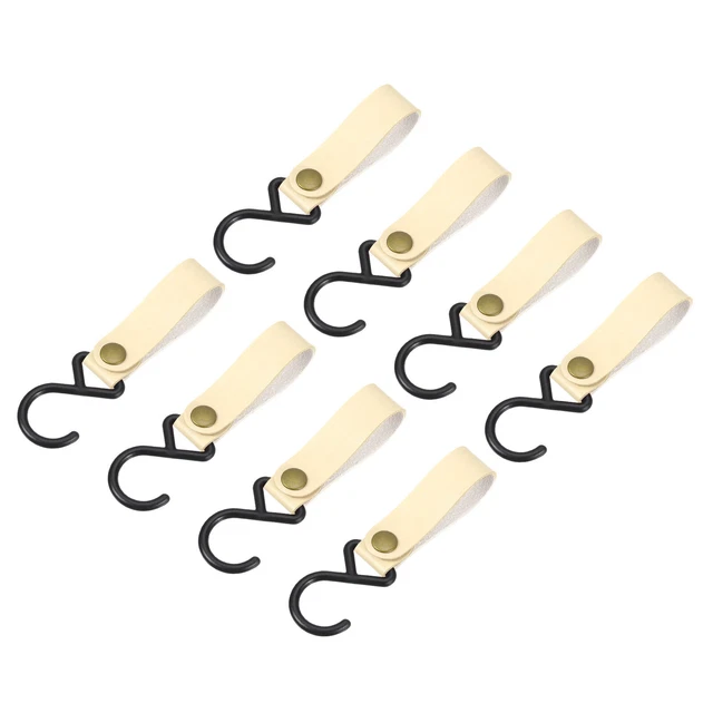 8Pcs PU Leather S Hooks for Hanging Multipurpose Camping Hook Hanger, Beige
