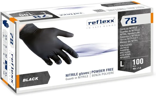 Reflexx R78, Guanti in Nitrile Neri senza Polvere Gr 4, 100 Pezzi